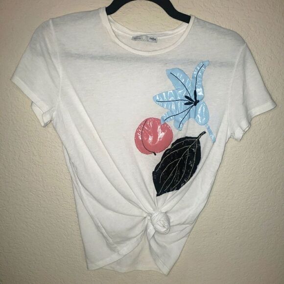 Zara floral white spring tee t-shirt top Small - Picture 2 of 7